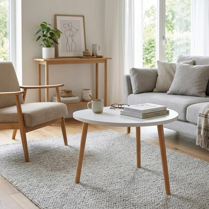 PlayPals Couchtisch Weiss 60x40 Oval Organisch – Skandinavischer Wohnzimmertisch Holzbeine, Kleiner