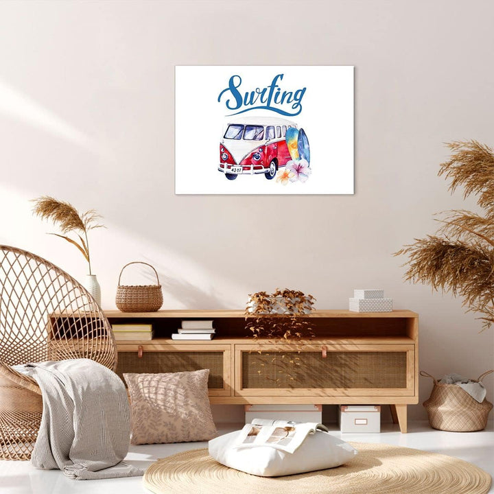 Bilder auf Leinwand Aquarell Surfbrett Palme Bäume Leinwandbild 70x50cm Wandbilder Dekoration Wohnzi