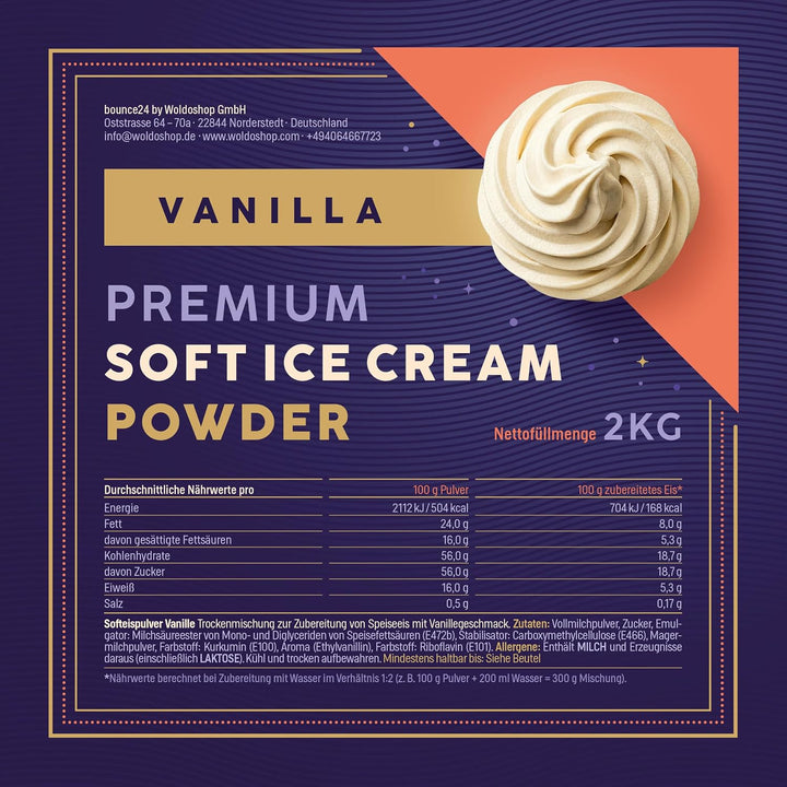 Bounce24 Softeispulver für Eismaschine | Vollmilchpulver enthalten, nur Wasser anrühren, cremig, ohn