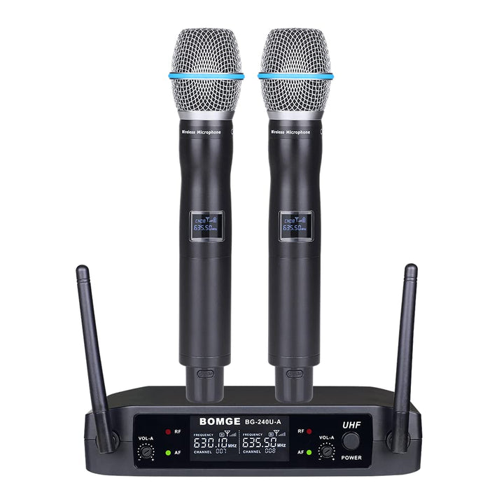 BOMGE UHF Metall Dual Handheld Wireless Mikrofone & Systeme für Karaoke, Gesang, Meeting, Party, Kir