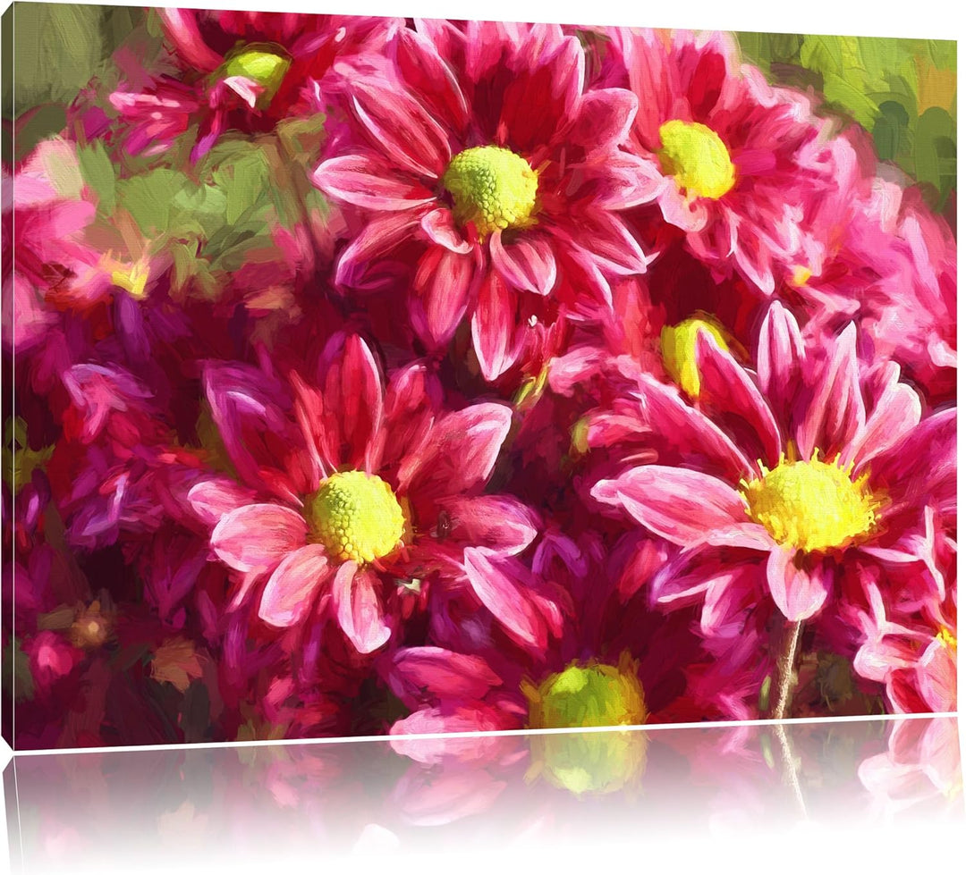 rote Blumen Pinsel Effekt, Format: 100x70 auf Leinwand, XXL riesige Bilder fertig gerahmt mit Keilra