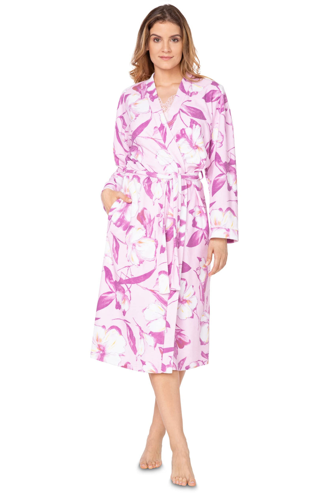e.Femme® Morgenmantel LOTTA 1657 aus Frottee 48 Rosa/Blumen, 48 Rosa/Blumen