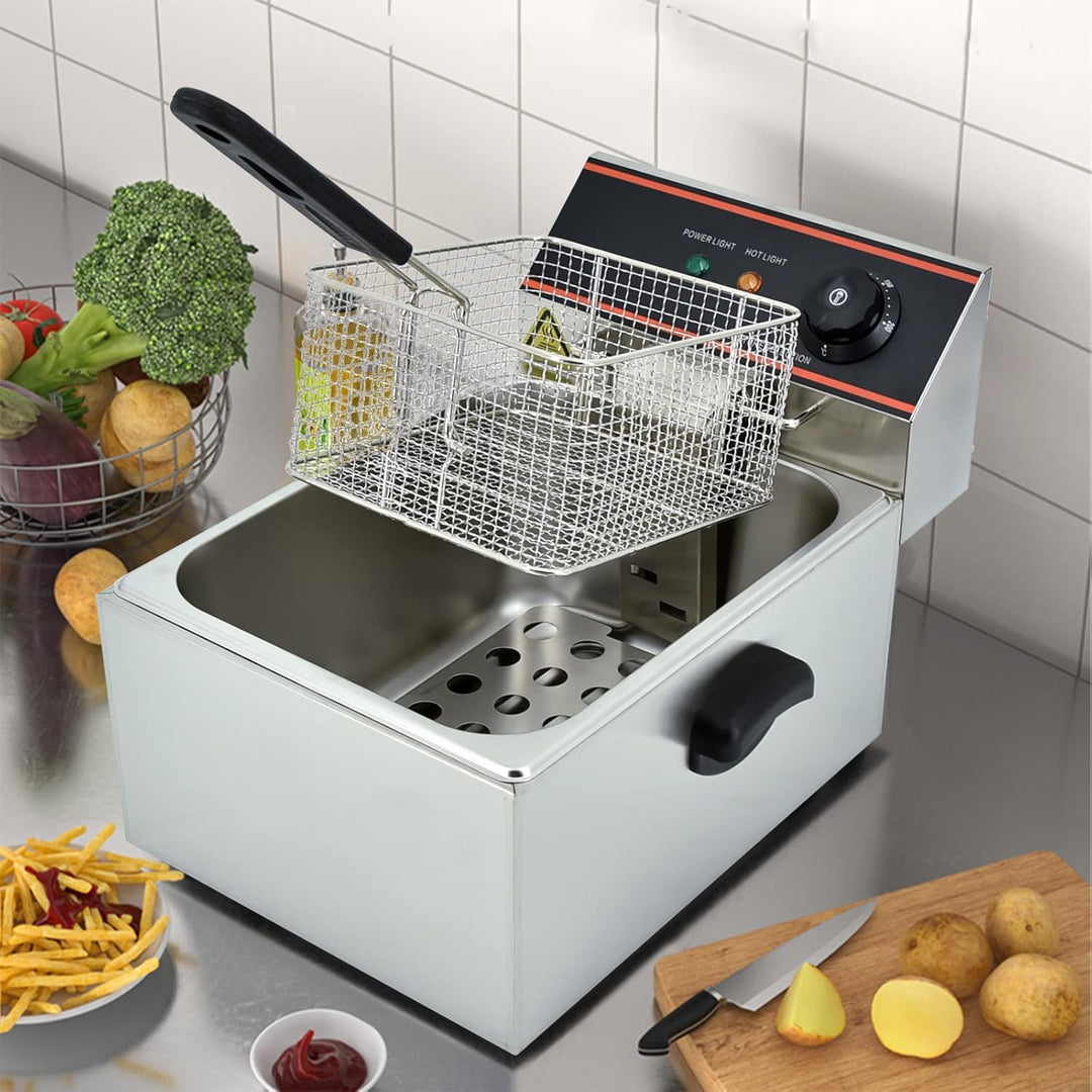 TAIMIKO Elektrische Fritteuse, 6 l, Fritteuse, Profi-Fritteuse, Einzelbehälter aus Edelstahl, mit 2