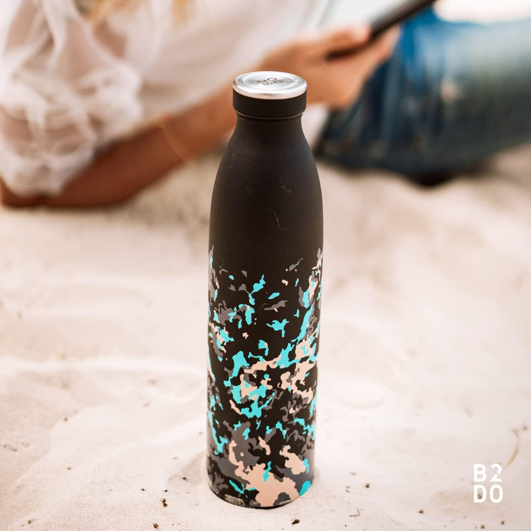 Trinkflasche Edelstahl 750ml Schwarz Grün | Wiederverwendbare Vakuum Metall Thermoskanne Wasserflasc