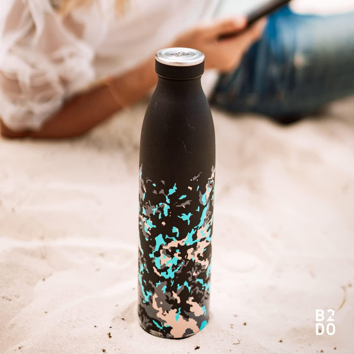 Trinkflasche Edelstahl 750ml Schwarz Grün | Wiederverwendbare Vakuum Metall Thermoskanne Wasserflasc