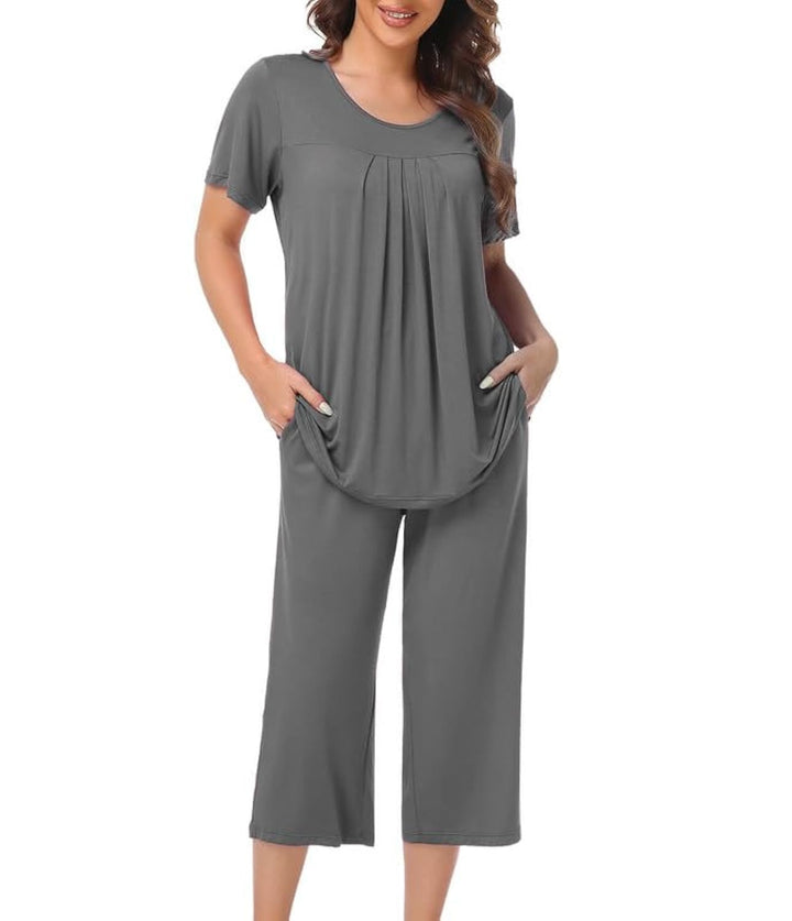 COLORFULLEAF Schlafanzug Damen Still Pyjama Set Zweiteiler Damen Sommer Leichter Kurzarm Nachtwäsche