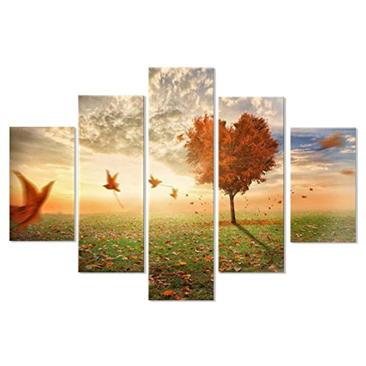 Lupia Modernes Bild 5 Stück aus Holz Vogue 66X115 cm Foglie Al Vento, Mehrfarbig, 66x115x0,8 cm
