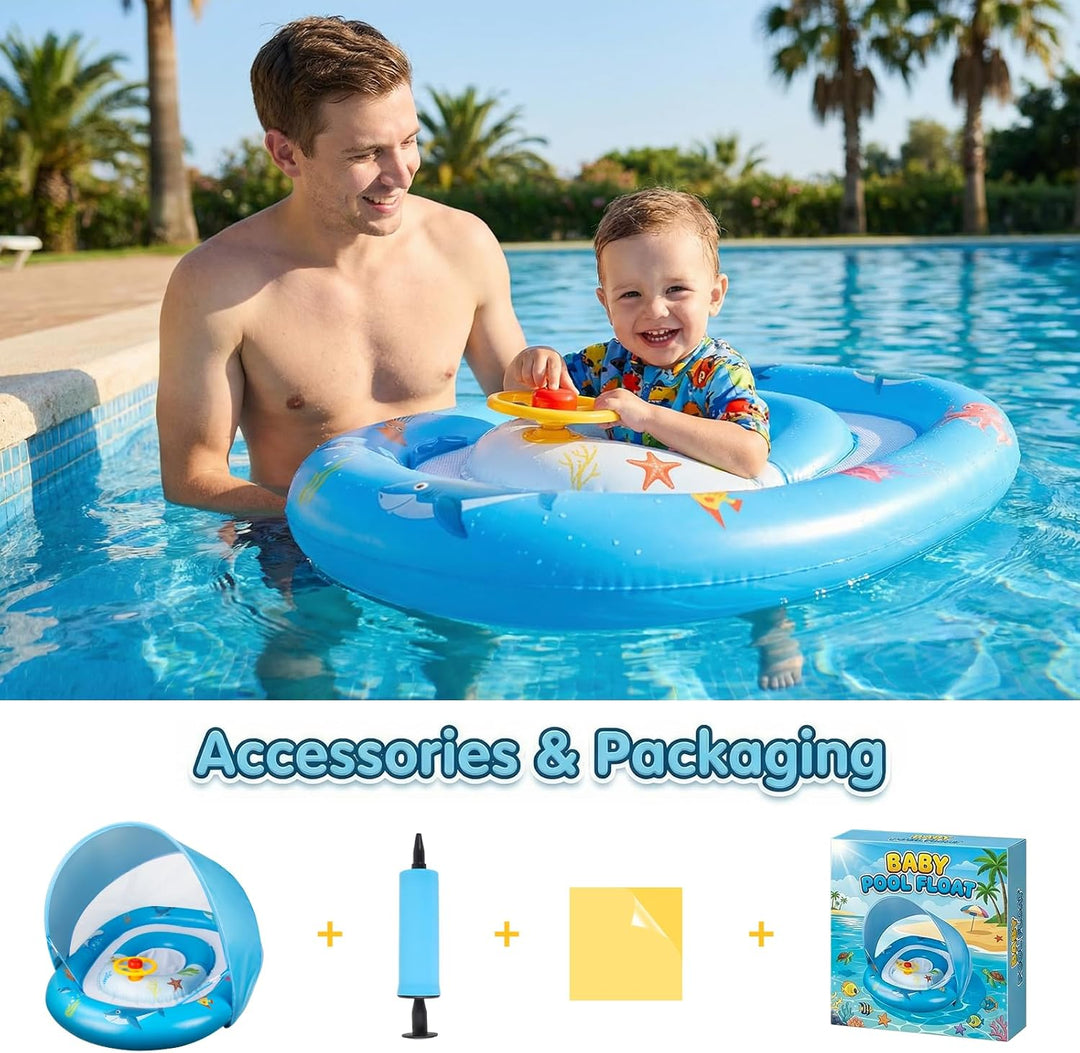 Schwimmring Baby mit Abnehmbarem Sonnendach Säuglingsschwimmsitz Kinderbecken Baby Schwimmringing Sc