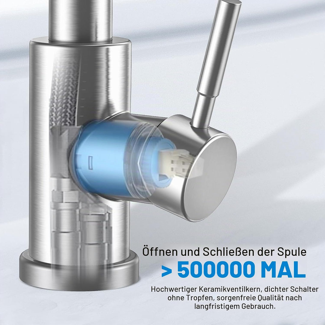 Wasserhahn Küche, Hochdruck Küchenarmatur Edelstahl Armatur Küche, mit 360° Schwenkauslauf | Einhebe