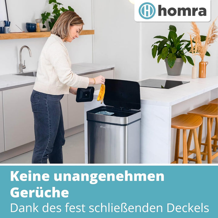Homra® Nexo Mülleimer mit Sensor Edelstahl - Automatischer Mülleimer Sensor mit 3+1 Fächern - Mülltr