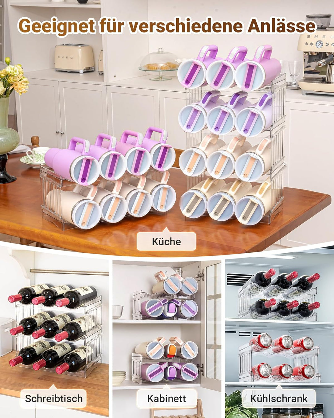 Grösser Flaschenhalter, Schrank Organizer für Küche, Flaschenregal Stapelbar für Küchen Organizer, W