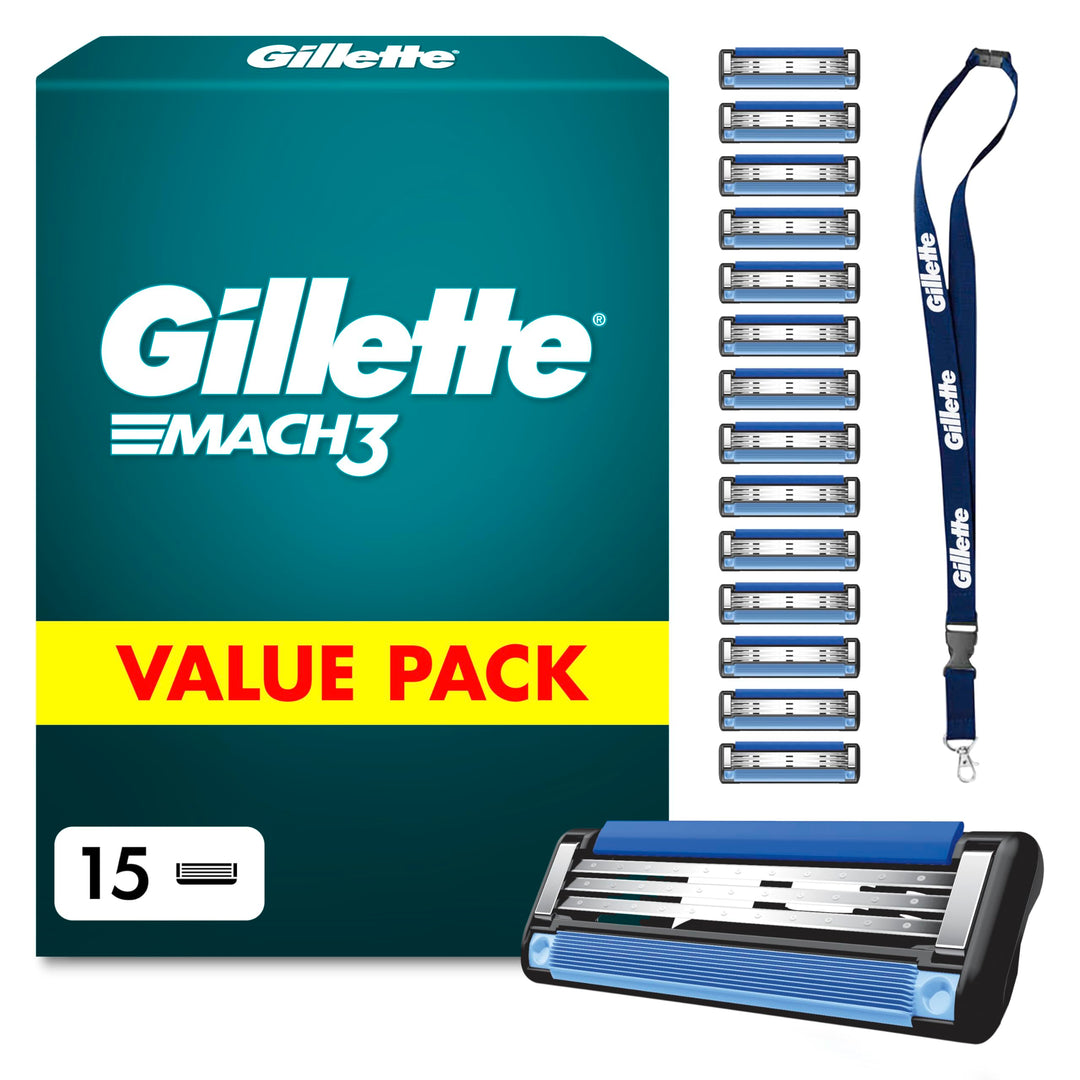 Gillette Mach3 Standard Rasierer für Männer, 15 Ersatzklingen, mit Gleitstreifen für ein sanftes Gle
