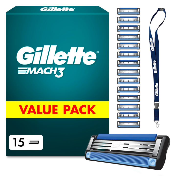Gillette Mach3 Standard Rasierer für Männer, 15 Ersatzklingen, mit Gleitstreifen für ein sanftes Gle