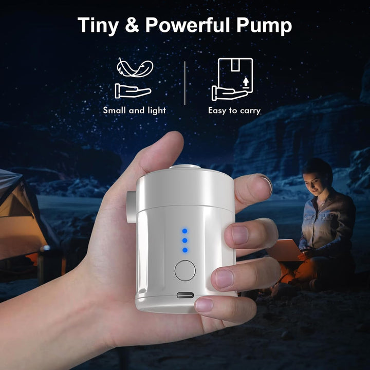 Mojimdo Tragbare Elektrische Luftpumpe, 5000 Pa Pumpe Akku, 450L/Min, Kompakte Air Pump mit 4 Düsen,