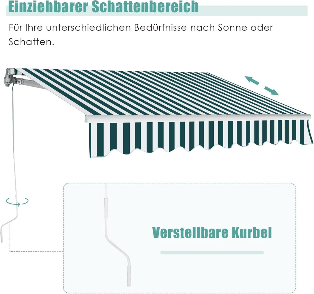 RELAX4LIFE Einziehbare Markise 2,5 x 2m, Gelenkarmmarkise mit Handkurbel, Sonnenmarkise Winkel- & Br