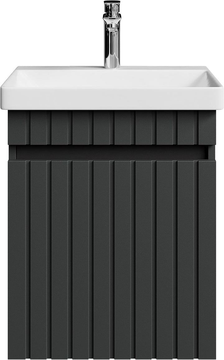 Planetmöbel Cosmia Badmöbel Set Waschbecken mit Unterschrank 50 x 60 x 35 cm Anthrazit, Armatur Bade