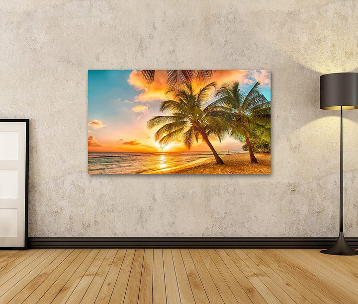 islandburner Bild auf Leinwand Schöner Sonnenuntergang Über Dem Meer Mit Palmen Karibik Barbados Bil