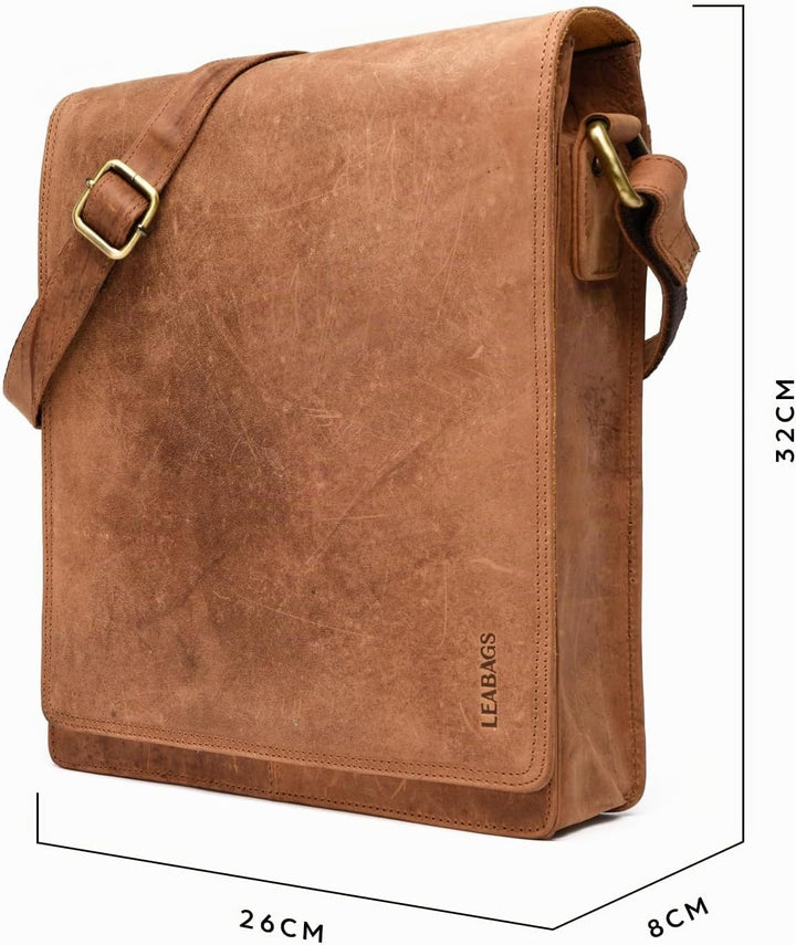 LEABAGS Leder Umhängetasche Herren &amp; Damen I Echtleder Laptoptasche bis 13 Zoll I Messenger Bag mit