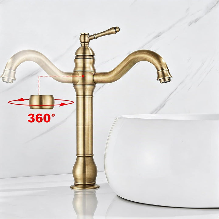 Rozin Wasserhahn Bad Antik Messing Arbeitsplatte Wasserhahn Hoch Waschtischarmatur 360°Schwenkbar Ei