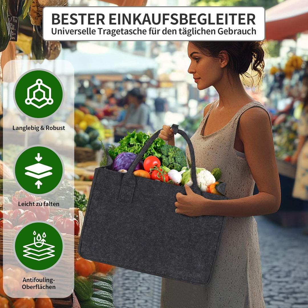 Leerweii 2 Stück 30L Filztasche Einkaufstasche, 40x27x27 cm Filztaschen Shopper mit Innentasche Eink