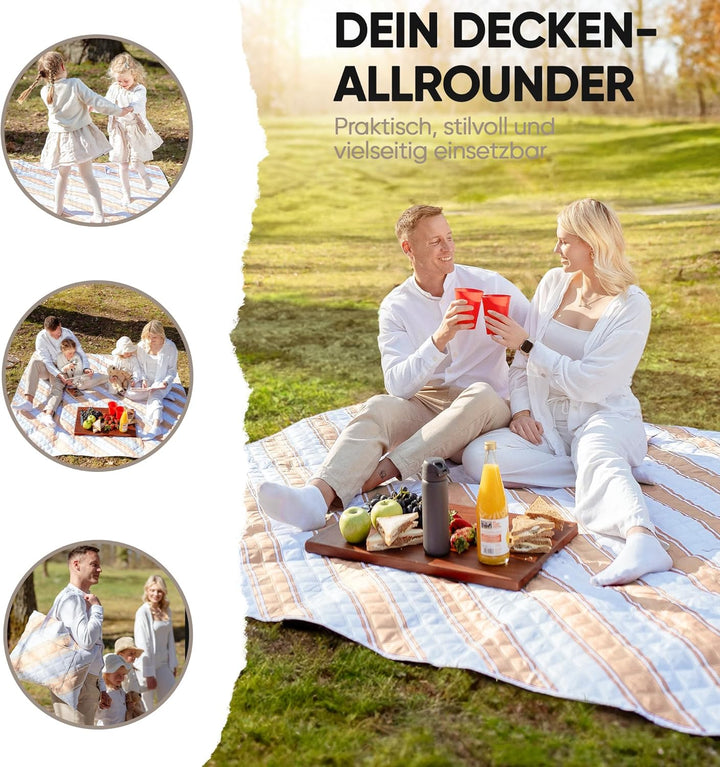 Picknickdecke wasserdicht 150x200cm isoliert & gepolstert - Stranddecke sandfrei – ideal für Camping