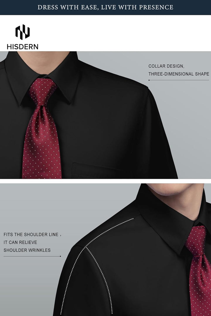 HISDERN Herrenhemd, langärmelig, Knopfleiste, Freizeithemden für Herren, Innenkontrast, formell, Bus