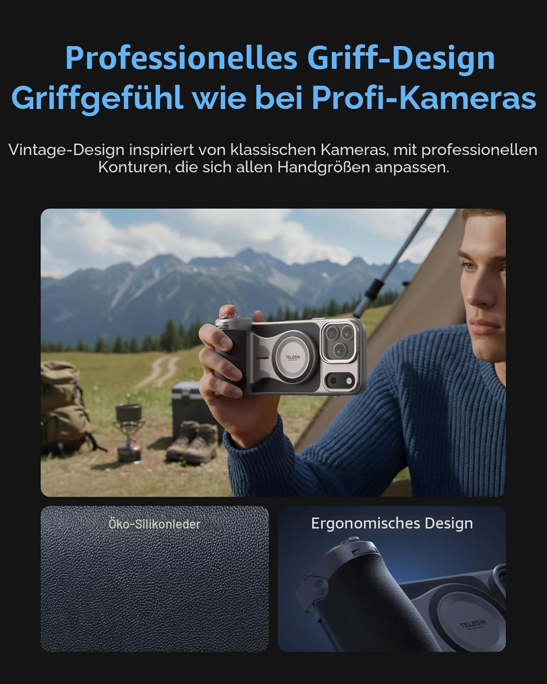 【Nur für iPhone 17 Pro MAX】 TELESIN Master Grip Kit Magnetic Kameragriff mit C03 Magnetische Selfie-