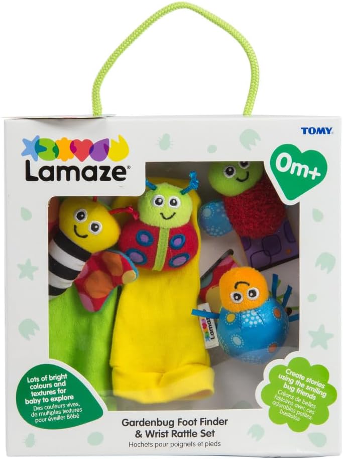 LAMAZE Gardenbug Wrist Baby Rattle Toy Baby Gift Set, Cute Foot Finder Baby Toy with Sensory Stimula
