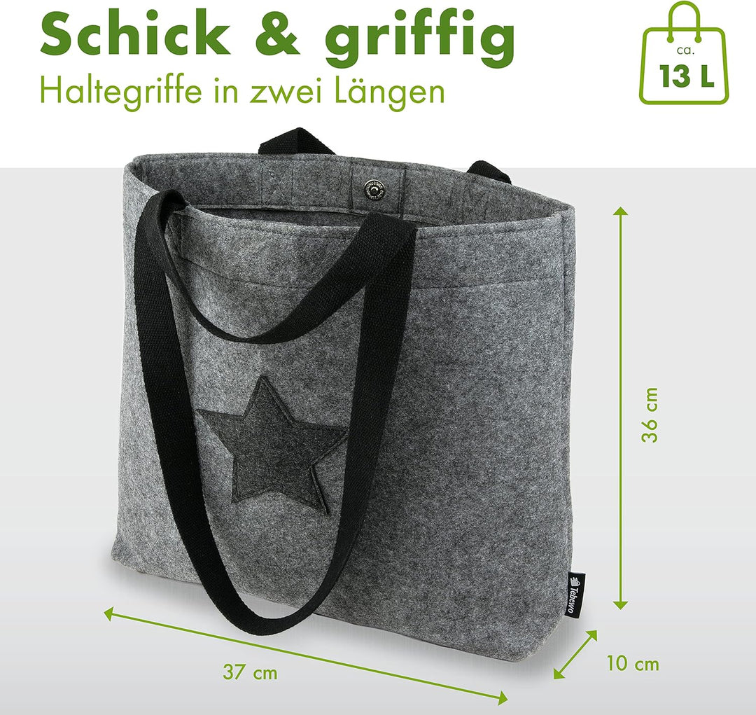 Tebewo verschliessbare Filztasche - praktische Einkaufstasche mit Druckknopf - modische Shopping Bag