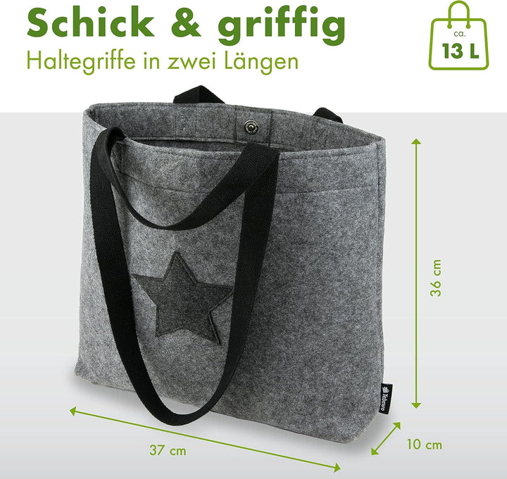 Tebewo verschliessbare Filztasche - praktische Einkaufstasche mit Druckknopf - modische Shopping Bag
