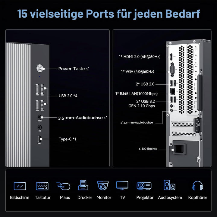Blackview Tower PC Win 11 Pro, Intel Core 5 210H (bis 4.80 GHz, 13. Gen) Office Desktop PC (16GB RAM