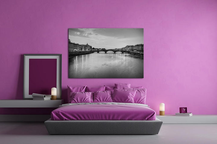 deyoli malerischer Fluss mit Einer Brücke Effekt: Schwarz/Weiss Format: 100x70 als Leinwand, Motiv f