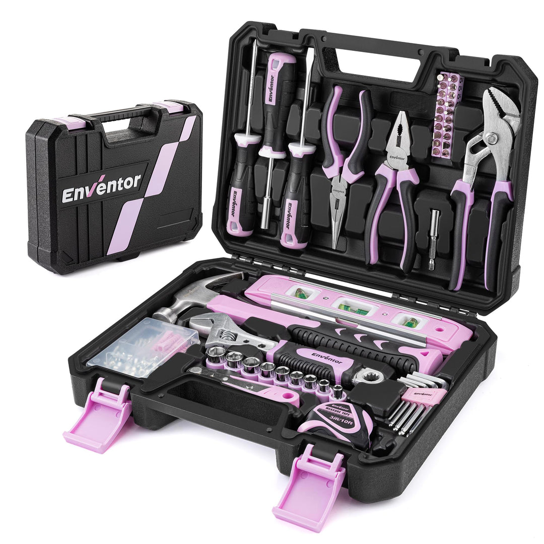 ENVENTOR Kleiner Werkzeugkoffer für Frauen, Haushalts Werkzeug-Set, Werkzeugkasten Rosa, Universal K
