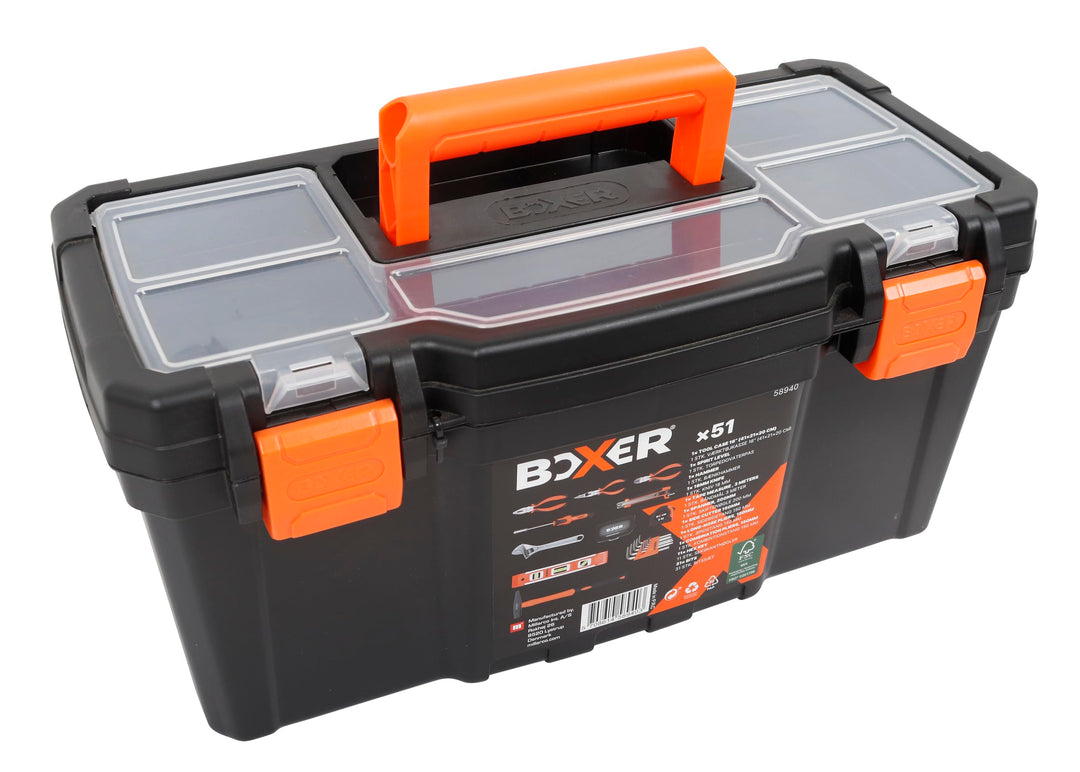 BOXER® Werkzeugkasten gefüllt 51-teilig – Werkzeugkoffer gefüllt mit Hammer, Zangen, Schraubenschlüs