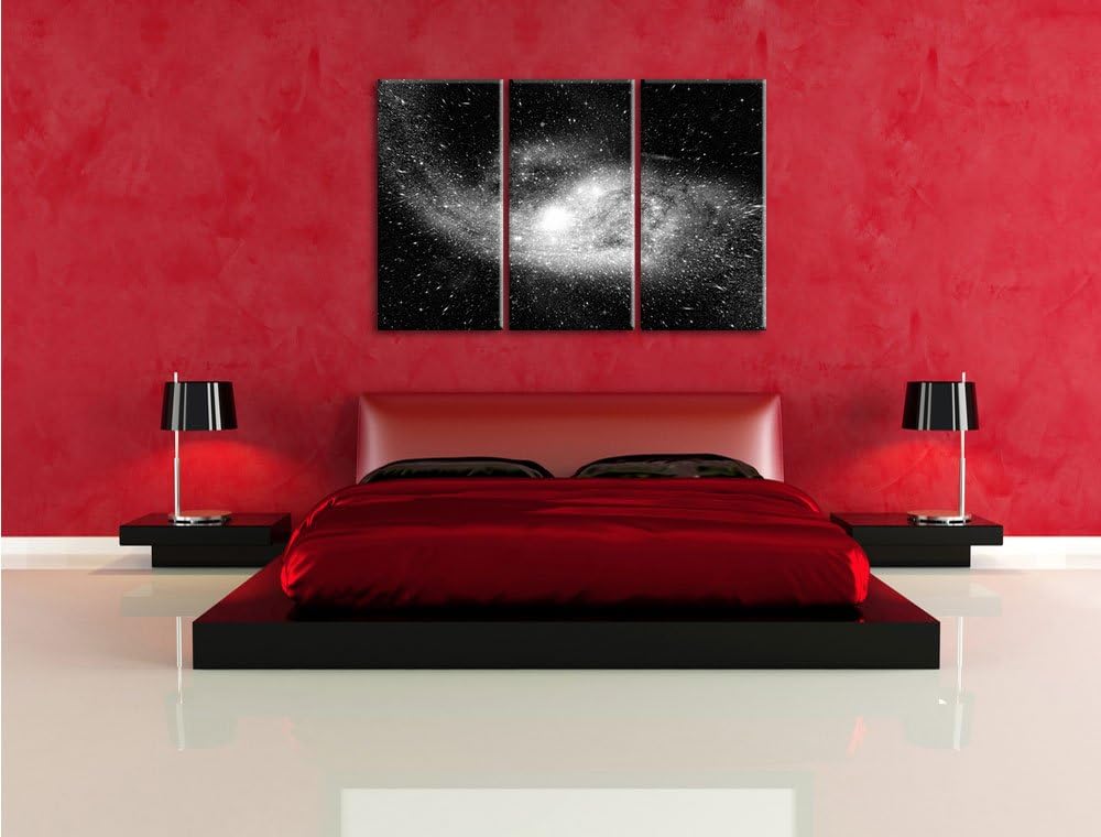Pixxprint Ferne Galaxie im Sternenstaub Kunst B&W 3-Teiler Leinwandbild 120x80 Bild auf Leinwand