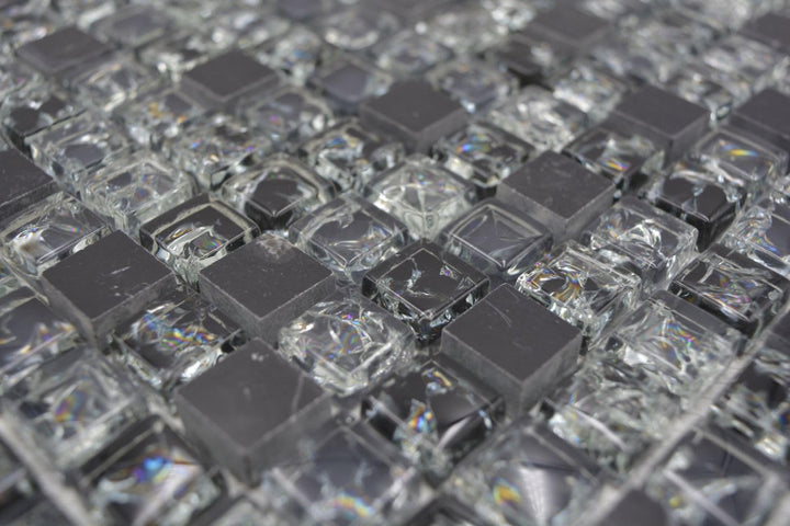 Mosaik Quadrat Crystal/Stein mix schwarz Glasmosaik Transluzent Transparent 3D, Mosaikstein Format: