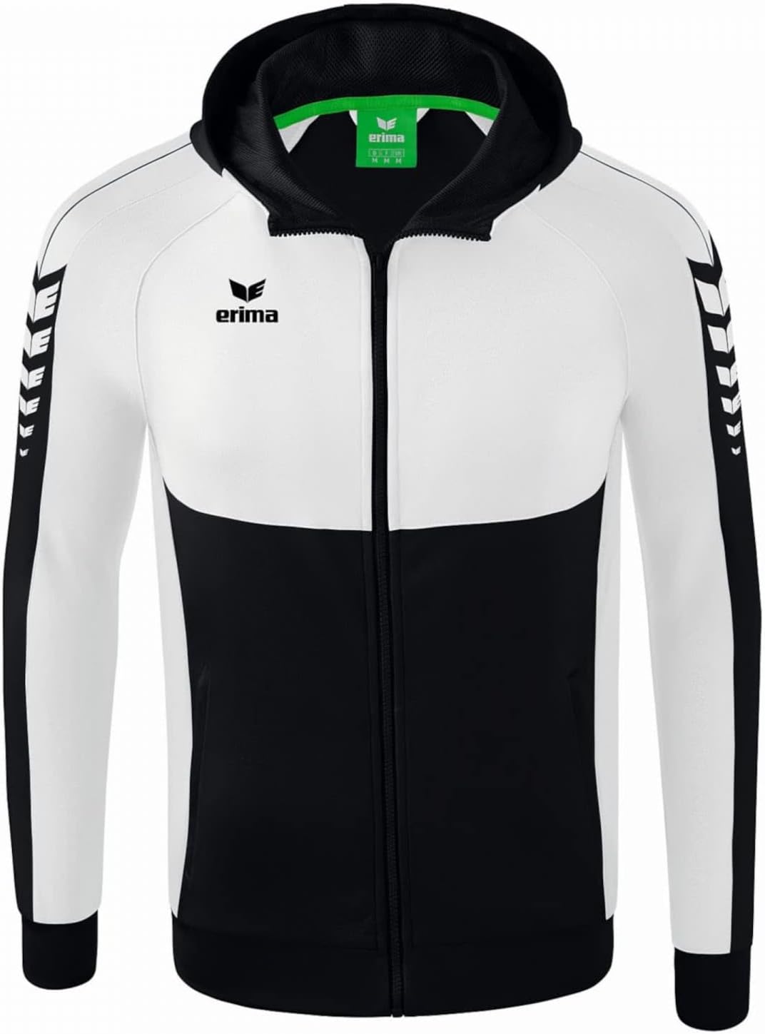 Erima Unisex Kinder Six Wings Trainingsjacke mit Kapuze 128 Schwarz/Weiss, 128 Schwarz/Weiss