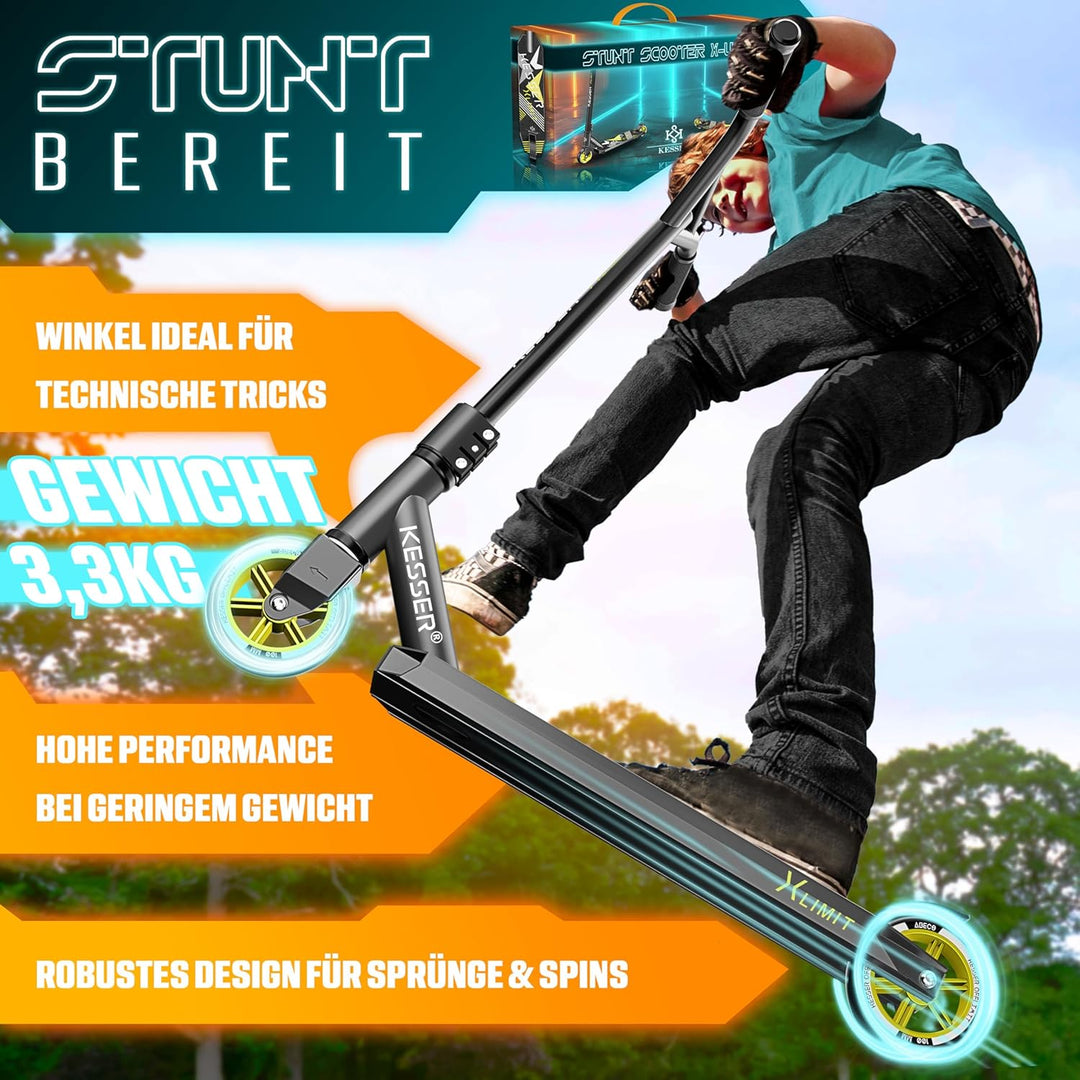 KESSER® Stunt Scooter X-Limit - 360° Lenkung Robuster Funscooter Stuntscooter mit ABEC 9 Kugellagern