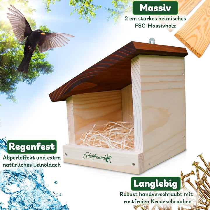 ERDENFREUND® Amsel Nistkasten halboffen extra für Freibrüter/Halbhöhlenbrüter Nistkasten Amsel artge