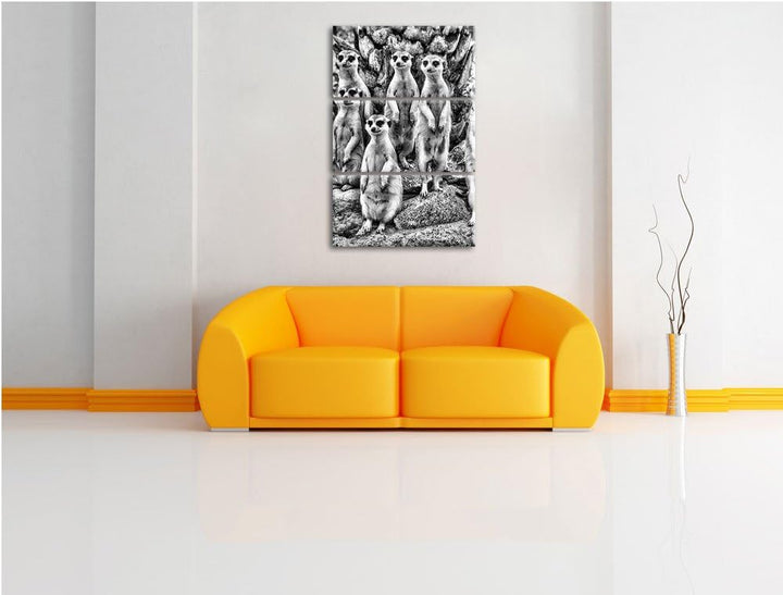 Pixxprint Lustige Erdmännchen als Leinwandbild/Grösse: 3 Teilig (120x80) cm/Wandbild/Kunstdruck/fert