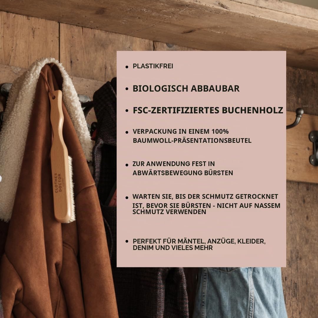 Kleiderbürste aus Holz mit Naturborsten, weich | Anzug, Jacke, Mantel, Hemden, Kleider abbürsten - m