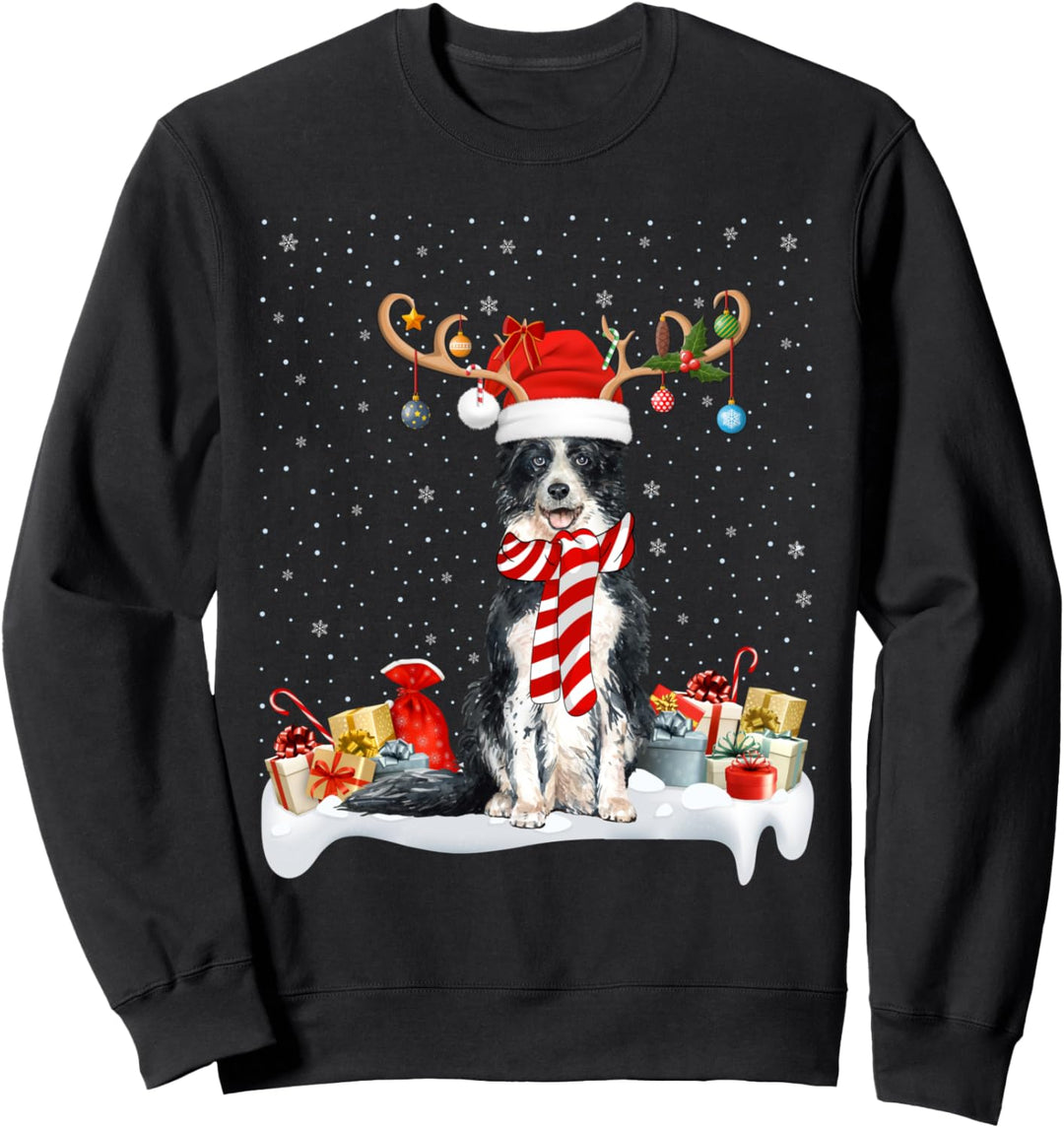 Weihnachtsbeleuchtung Rentiermütze mit Borte Collie Weihnachten Sweatshirt