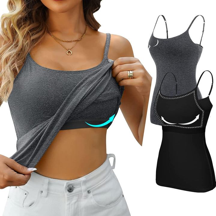 Attraco 2er Pack Damen Baumwolle Tank Top mit Regal BH Unterhemd Verstellbarer breiter Riemen Camiso