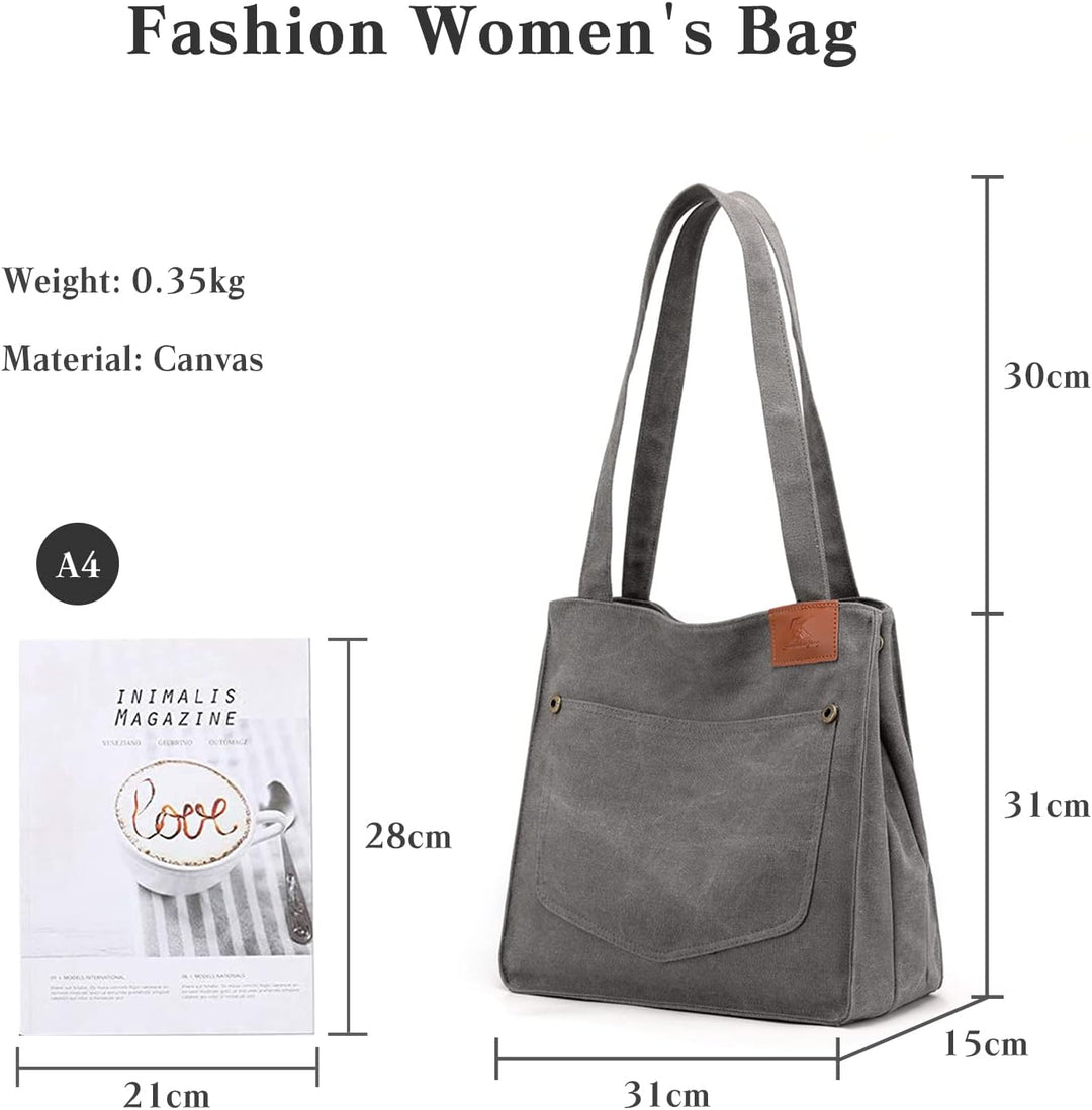 PORRASSO Segeltuch Schultertasche Damen Handtasche Mädchen Tote Bag Shopper Henkeltasche für Schule