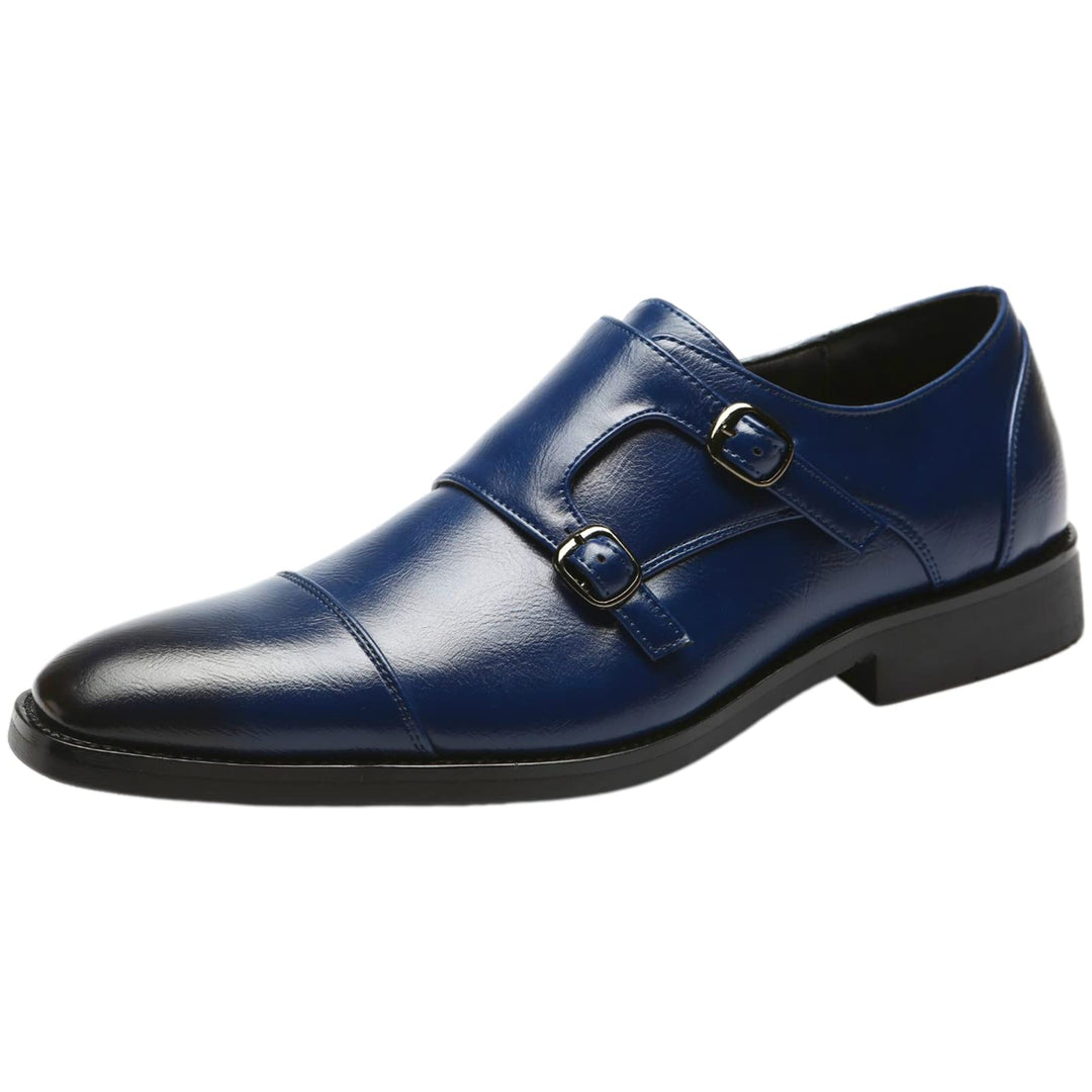 ANUFER Männer Smart Monk Brogues Formale Abendschuhe Aus Echtem Leder mit Holzabsatz 43 EU Navy Kuns