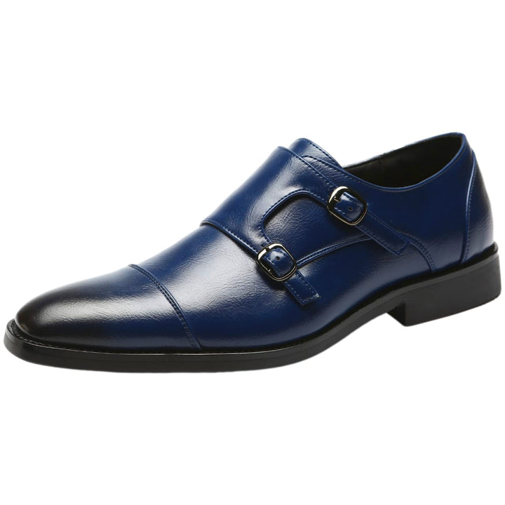 ANUFER Männer Smart Monk Brogues Formale Abendschuhe Aus Echtem Leder mit Holzabsatz 43 EU Navy Kuns