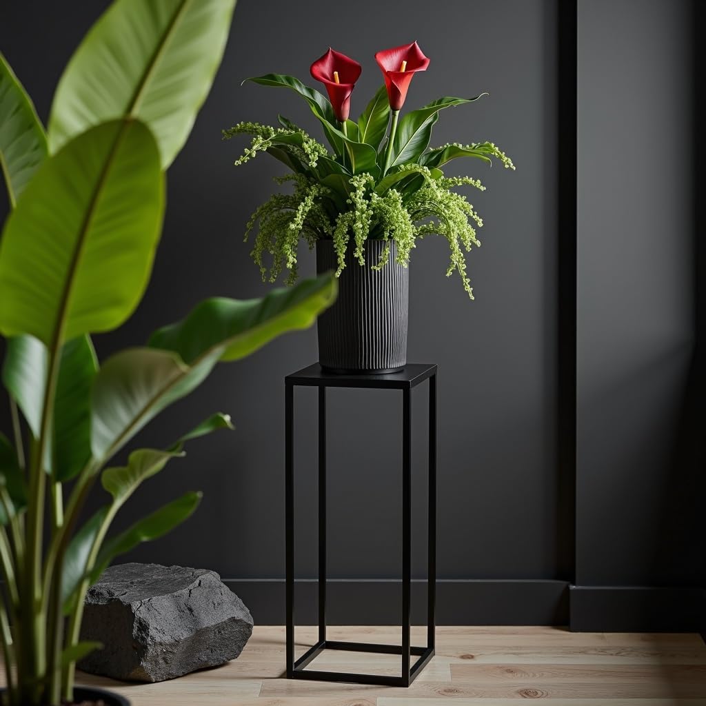 Pflanzenständer Ferro - 24x24x70cm - Farbe Schwarz - für Zimmerblumen - Metallregal - Dekorativer Ti
