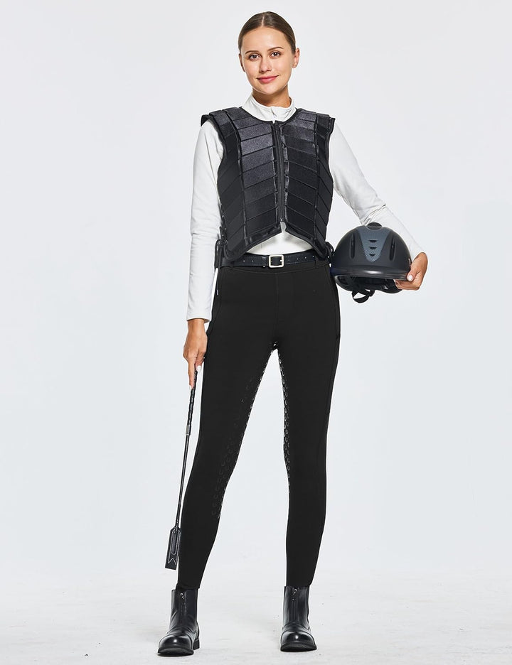 FitsT4 Sports Damen Winterreitleggings Fleece-Reithose Silikon Vollbesatz Reithose mit Reissverschlu