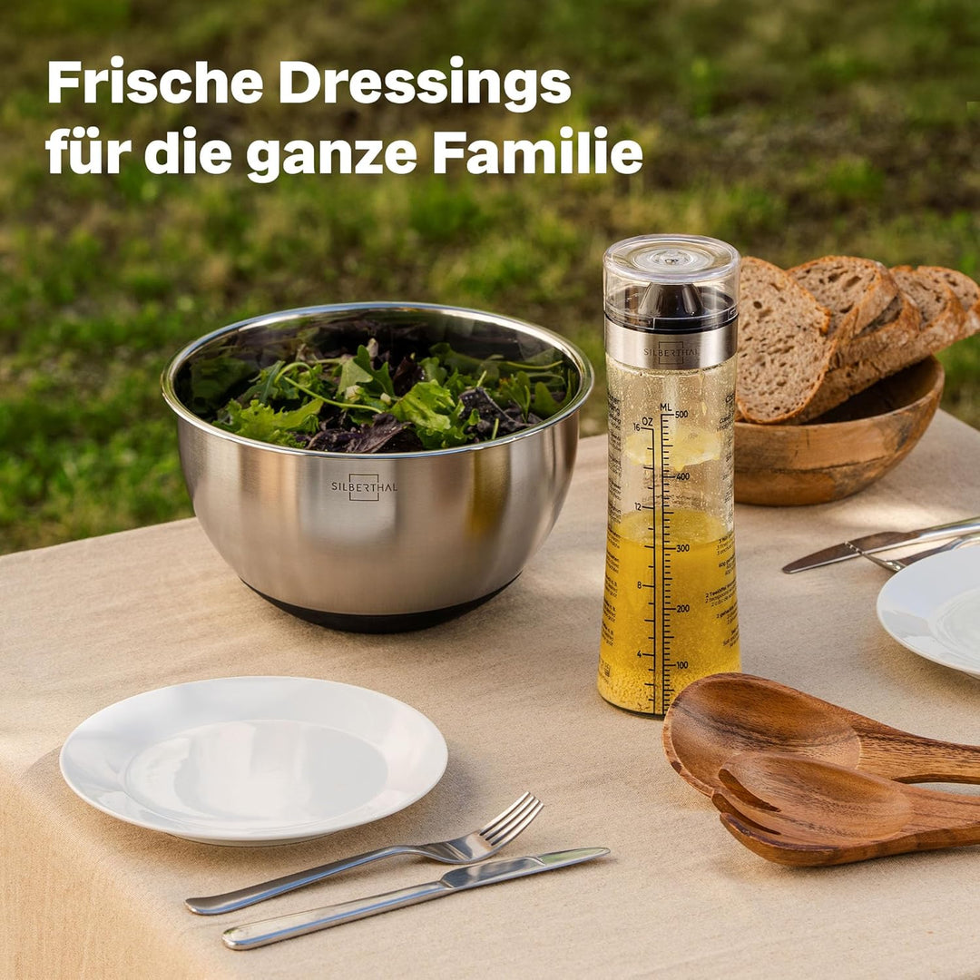 SILBERTHAL Dressingshaker aus Glas mit Rezepten – 500 ml – Spülmaschinenfest - Neuer Deckel & Neue R