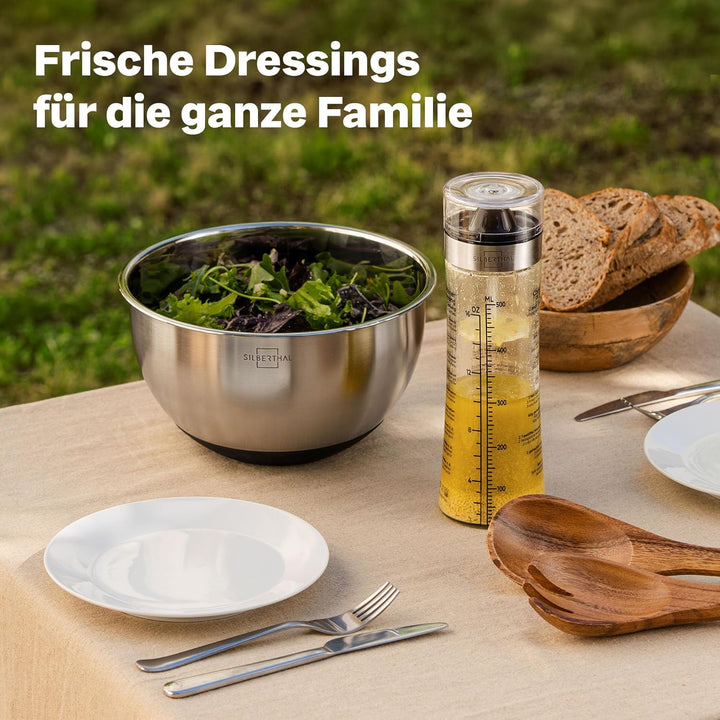 SILBERTHAL Dressingshaker aus Glas mit Rezepten – 500 ml – Spülmaschinenfest - Neuer Deckel & Neue R